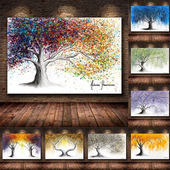 Цветен живот Дърво Растителна естетика Произведения на изкуството Платно Живопис Картини за стена Плакати и отпечатъци за хол Декорация на дома