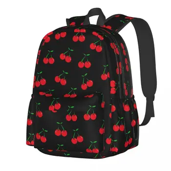 Череши на черна раница Вкусна плодова храна Къмпинг раници Момче момиче дизайн меки гимназиални чанти Casual раница