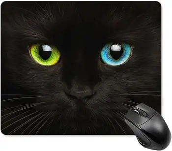 Черна котка цветове очи мишка подложка нехлъзгащ компютър мишка мат подложка за мишка с гумена основа за офис дома лаптоп компютър 20 * 25 см