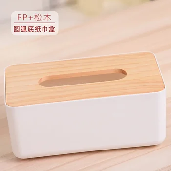 японски Проста кутия за съхранение на екстракция Скандинавска пластмасова дървена корица Всекидневна Тоалетна кола Desktop Tissue Box