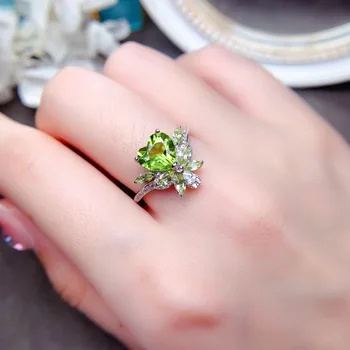 【M&T】Естествен перидот луксозен зелен скъпоценен камък пръстен 925 Сребро Дамски Свети Валентин Коледа подарък бижута